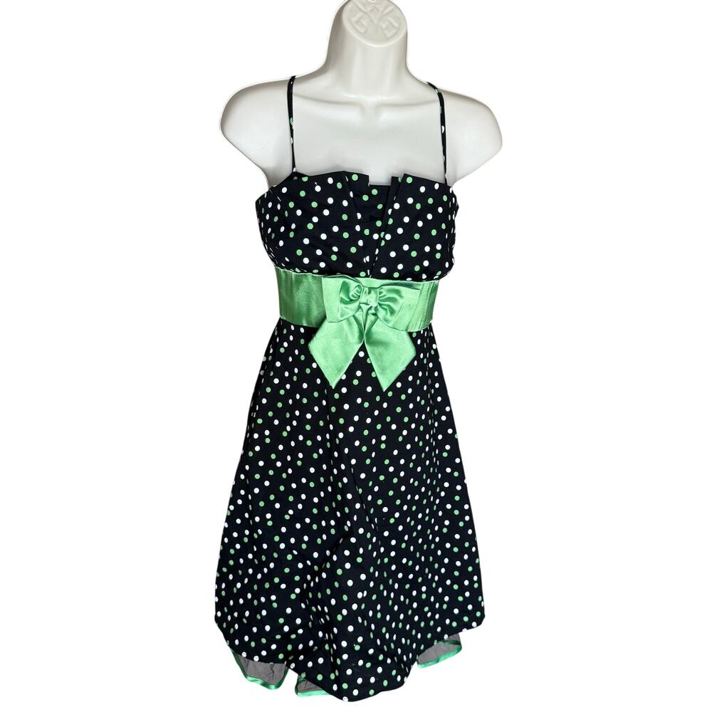 Taboo Black Mint Polka Dot Bow Dress M